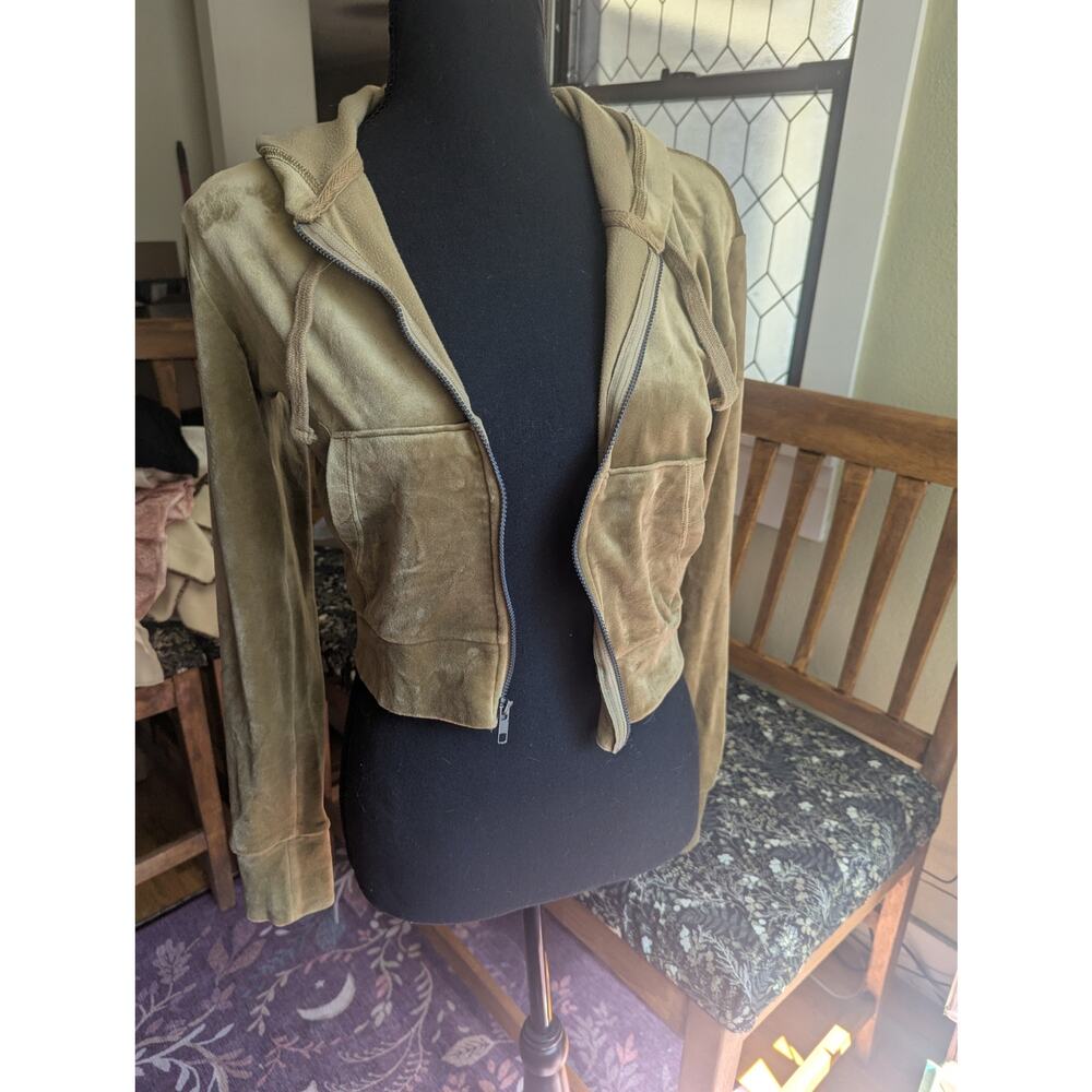 XS Olive Green Velvet Tracksuit Jacket